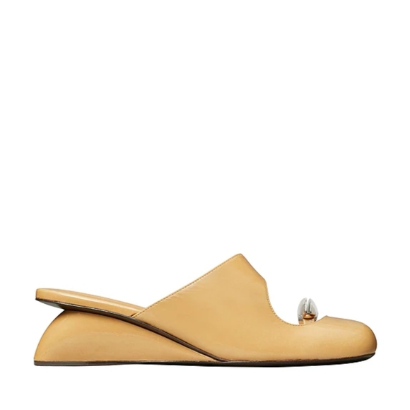 Tory Burch Beige Pierced Leather Wedge mule with Silver Accents - Picture 4 of 7